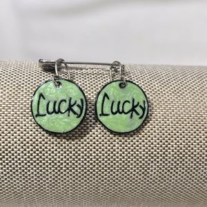 Earrings Enamel "Lucky" Green & Black-OS